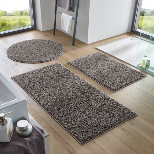 Waschbarer Shaggy | Ideal auch als Badematte | Wohnzimmer Badezimmer Küche Flur Läufer | Anthrazit Rund